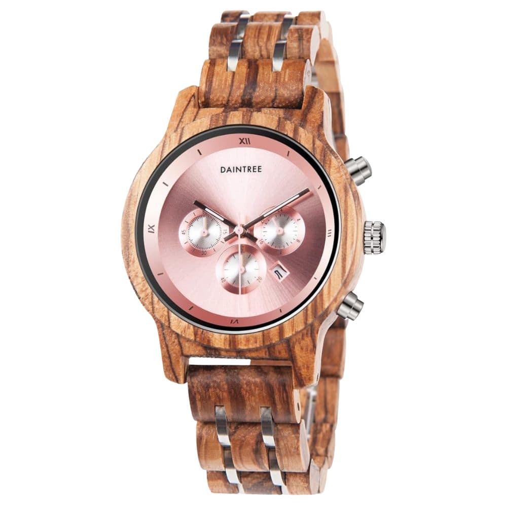 Daintree Alishan - Montre Femme en bois zébré - Chronographe - Rose