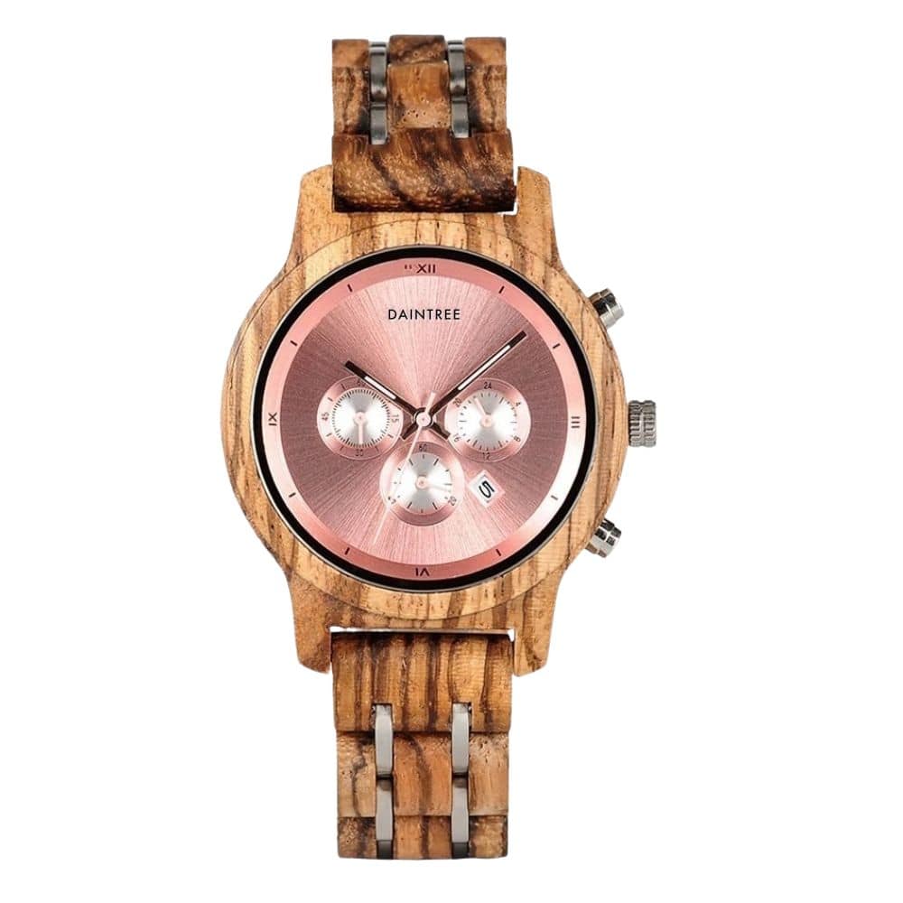 Daintree Alishan - Montre Femme en bois zébré - Chronographe - Rose