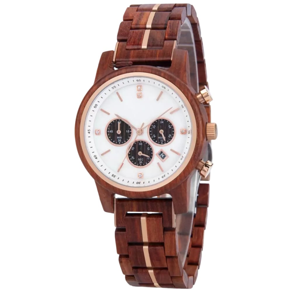 Daintree Aspen - Montre Femme bois de Santal rouge Chronographe & Date