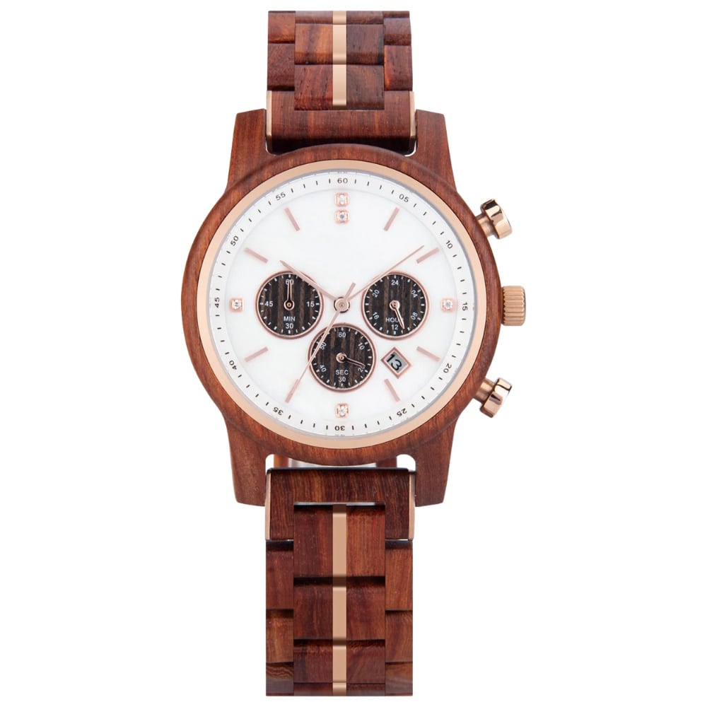 Daintree Aspen - Montre Femme bois de Santal rouge Chronographe & Date