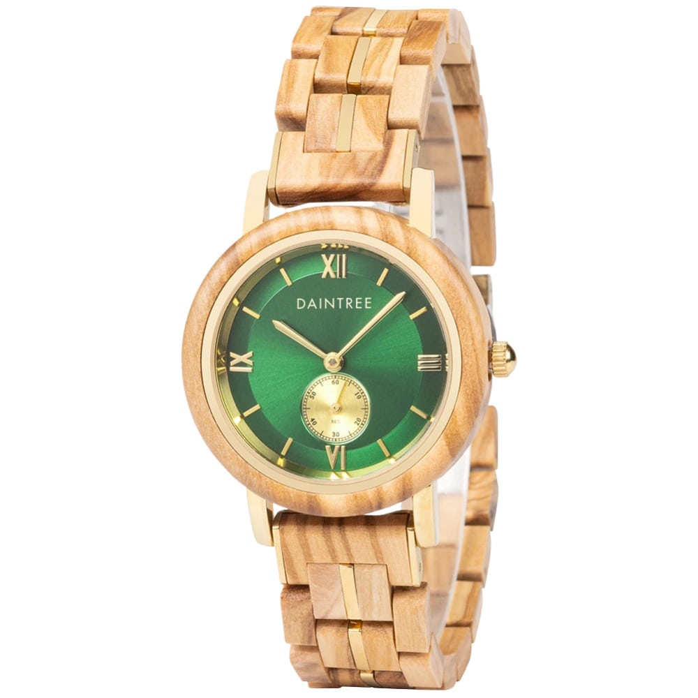 Daintree Elora - Montre Femme bois d'olivier et bronze - Vert