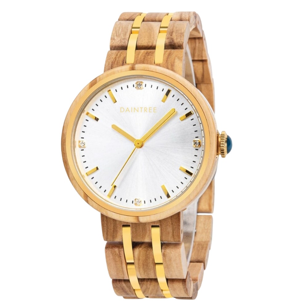 Daintree Sonora - Montre Femme bois d'Olivier Mouvement à Quartz Blanc