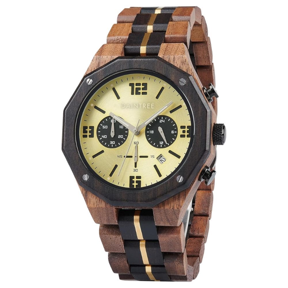 Montre homme dodécagonale en bois de qualité avec chronographe - Daintree Luxor