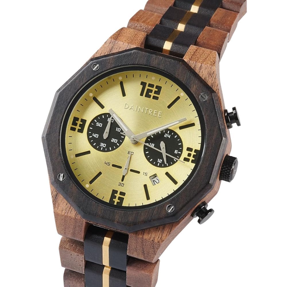 Montre pour homme en bois d'ébène et bois de noyer haut de gamme avec chronographe - Daintree Luxor