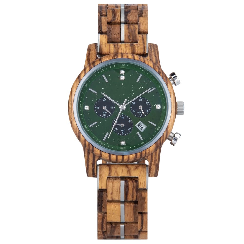 Daintree Plit - Montre Femme en bois zébré Chronographe et Date - Vert