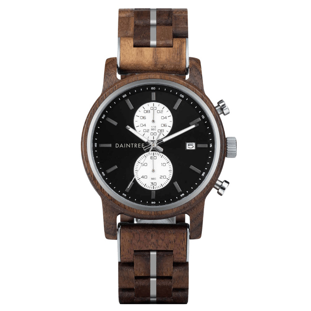 Daintree Yasur - Montre Homme en bois de Noyer Mouvement à Quartz Noir