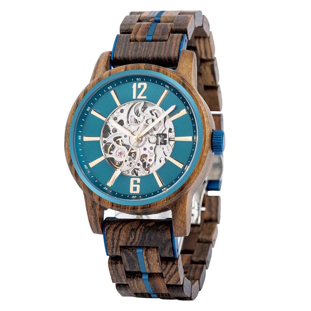 Daintree Mainland - Montre Homme automatique en bois de Serpent - Bleu